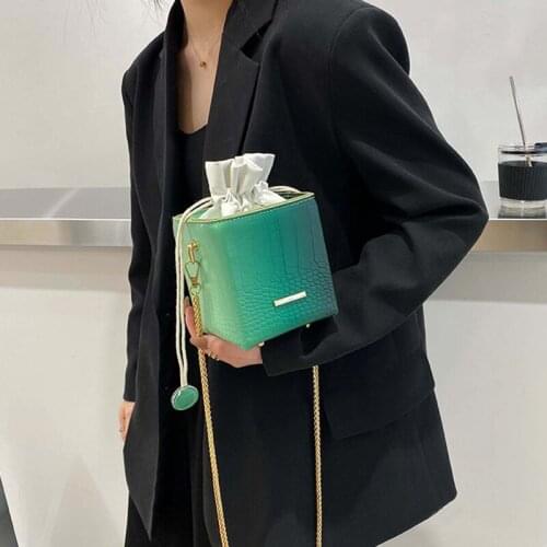Fashion Gradient Bucket Shoulder Bag Womens Designer Drawstring Chain Crossbody Bag Woman Crocodile Print Pu Shoulder Bags 2021