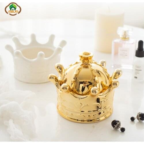 MSJO Cigarette Tray Organizer Box for Women Ceramic Royal Crown Shape Dustproof Cover Home Deco Desktop Jewelry Organization Box