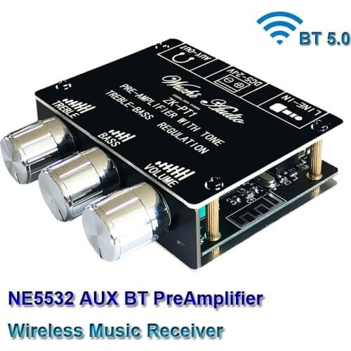 NE5532 Bluetooth-Compatible Tone Preamplifier Board Audio Equalizer Wireless Receiver Preamp Aux Pre Amplifier Aux DC5-24V