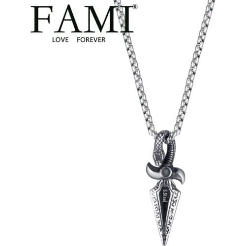 FAMI MAN NECKLACES personalized dagger sword trendy men hip hop Necklace Street retro stainless steel spearhead shape pendant
