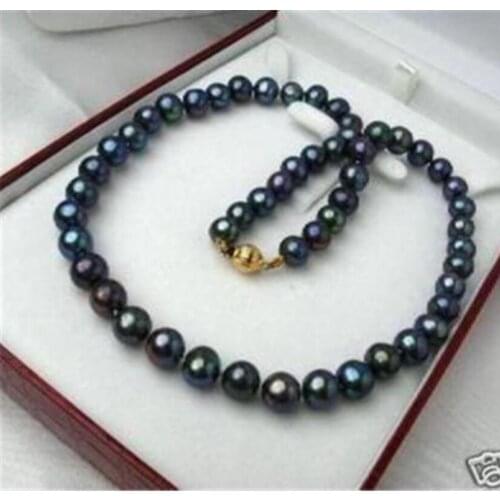 NATURAL 9-10 MM SOUTH SEA BLACK PEARL NECKLACE 18"
