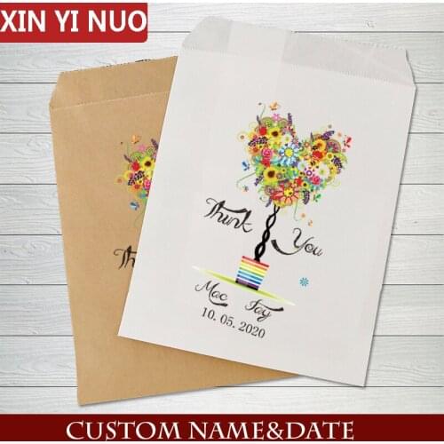 Personalised Name & Date Wedding Candy Buffet Cookie Desserts Treat Bags Customized Bridal Shower Party favors