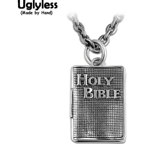 Uglyless Opening Holy Bible Book Pendants for Men Religious Gifts Fine Jewelry Guys 925 Thai Silver Necklaces NO Chains P1137