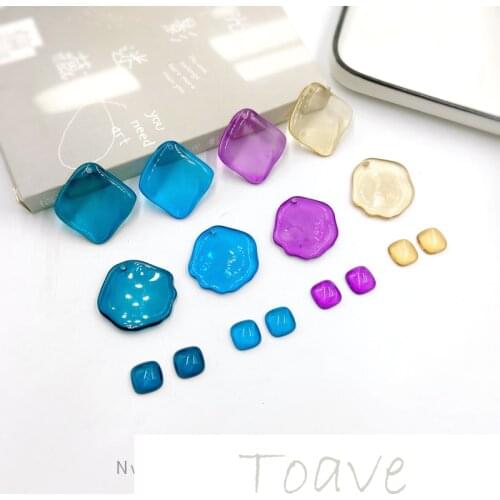 Ins translucent color small square earrings accessories irregular resin materials DIY handmade earrings accessories