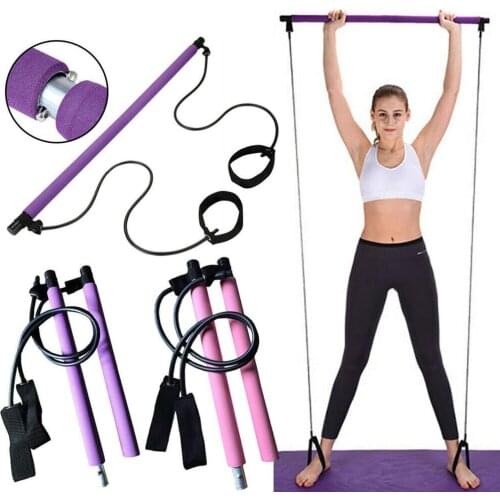 Portable Pilates Bar Kit Resistance Band Yoga Pilates Stick Yoga Exercise Bar Foot Loop for Yoga Stretch Sculpt Twisting Sit-Up