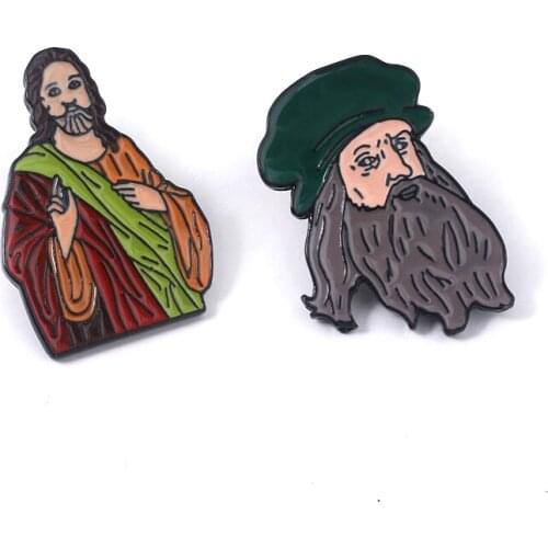 Portrait Da Vinci Badge Brooch Painting The Madonna Litta Vitruvian Man Enamel Pins Brooches for Women Men Lapel Pin Jewelry
