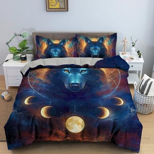 Moon Wolf Bedding Sets 3D Duvet Cover Nordic Bedclothes Twin/Queen/King Size Bed Room For Kids Pillowcase