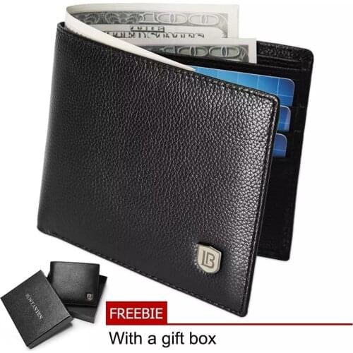 Bostanten Cowhide Leather Simple Checkbook Card Holder Bifold Wallet for Men