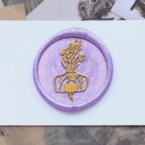 Hand-held Flower Seal Stamp,Flowersseal stamp,Holding bouquet Seal Stamp Kit,invitation seals,'gift packing Party seal