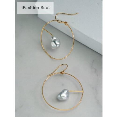 18K Solid Yellow Gold Jewelry(AU750) Women Irregular Natural South Sea Baroque Pearl Temperament Earrings Party Fashion Lady