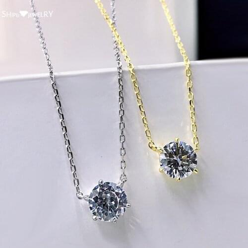 Shipei 925 Sterling Silver Round Cut Created Moissanite Pendant Necklace Simple Wedding Engagement Fine Jewelry Gifts Wholesale