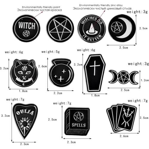 Halloween Party Accessories Punk Dark Black Moon Dagger Heart Crystal Ball Spells Witches Coffin Enamel Lapel Pin Badge