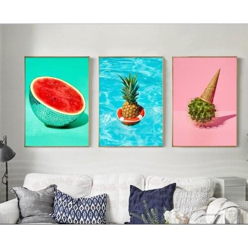 Nordic creative simple fruit pineapple decorative painting 3 pieces canvas paintings wall pictures art decoration Unframed