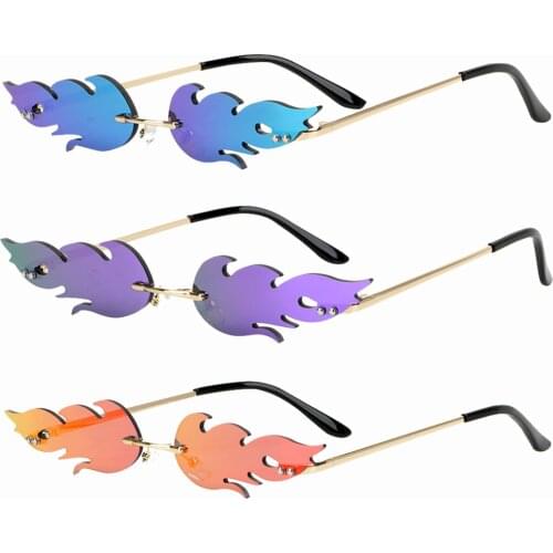 Luxury Fashion Fire Flame Sunglasses Women Rimless Wave Sun Glasses Metal Shades For Vintage Women Mirror Eyewear UV400 Eyewear
