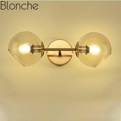 Modern Glass Wall Lamp Nordic Wall Sconce Light Gold Double Heads Fixtures for Living Room Bathroom Loft Home Decor Art Lighting