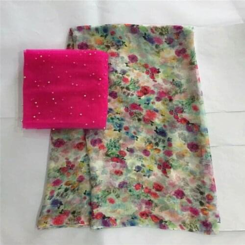 High Quality African Silk Chiffon Printed Fabric 5+2 Yards For Ladies To Wear Soft And Comfortable Printed Silk Fabric! LXF4807