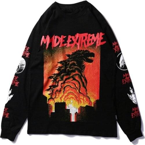 2020 Japan Style Tops Monster Printed T-shirt Women Summer Long Sleeve Hip Hop Cotton T Shirt Harajuku Streetwear Tshirt