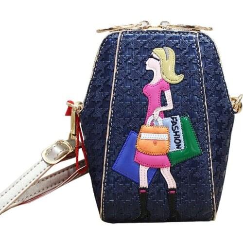 Women Embroidery Kawaii Cartoon Panelled Mini Bag Mobile Phone Packing Small Crossbody Bag Pu Leather Pouch Flaps Messenger Bags