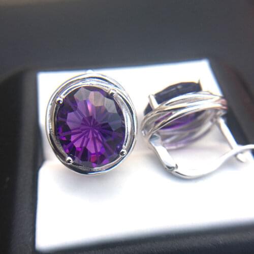 CSJ New Amethyst Earring Sterling 925 Silver Football Fireworks Cut High Quality Fine Jewelry Women Femme Wedding Party Gift
