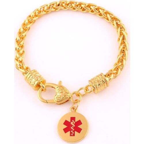 Charm Bracelet For Female Male Medical Sign Pattern Round Shape Pendant Wheat Link Chain Zinc Alloy Provide Dropshipping
