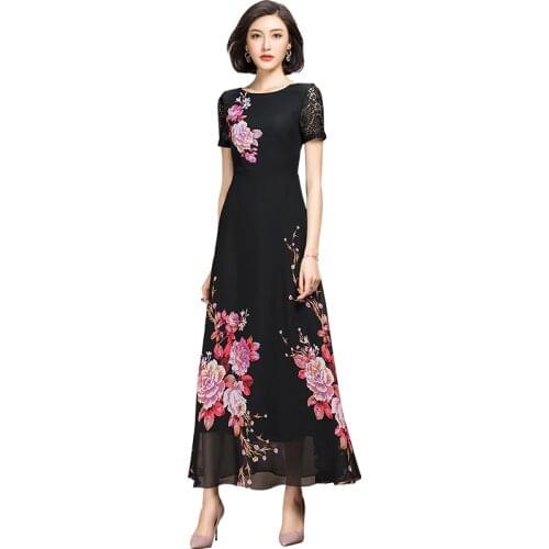 2021 Summer Elegant Casual Short Sleeve Floral Chiffon Dress for Women Clothing