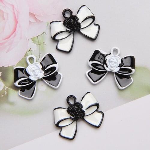 10pcs Chic Flower Bow Enamel Charms Dangle Hair Earring Bracelet Finding OL Style Handmade Pendant Jewelry Gifts 11*22mm YZ777