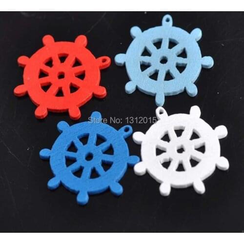 100pcs 25mm Mixed rudder wooden Scrapbooking Craft Charms for decoration Diy 0119-12