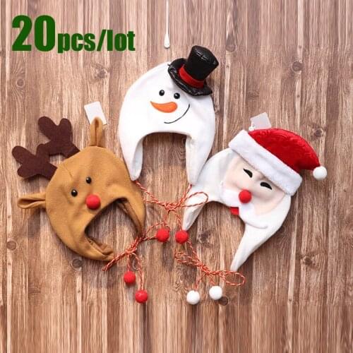 20Pcs/lot Christmas Hat Flannel Snowman Santa Claus Christmas Hat Christmas Gift for Kids Xmas New Year Decorations