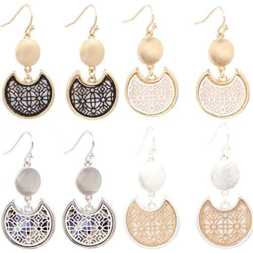2020 New Mini New Moon Long Two Tone Filigree Abalone Pearl Women Fashion Dangle Earrings