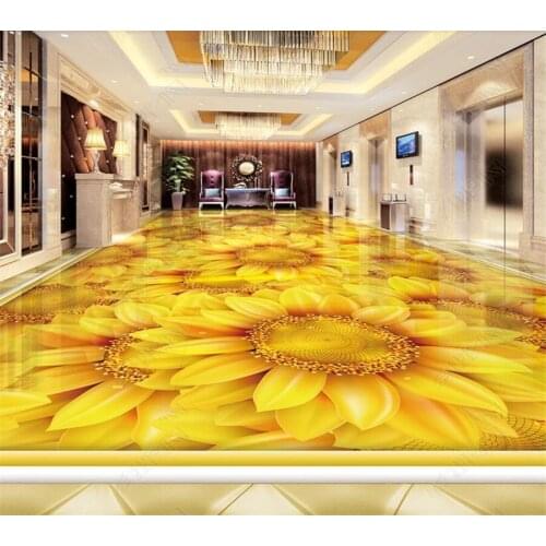 Beibehang Large floor murals custom living room bedroom dining room kitchen sun flower sunflower plant flower 3D floor tiles