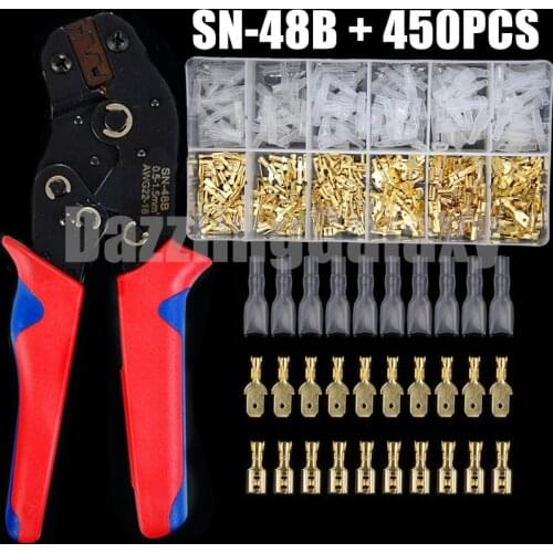 450PCS 2.8/4.8/6.3mm Female Male Electrical Spade Wire Butt Connectors Lugs Battery Starter Cable Splice Crimp Terminals Kit