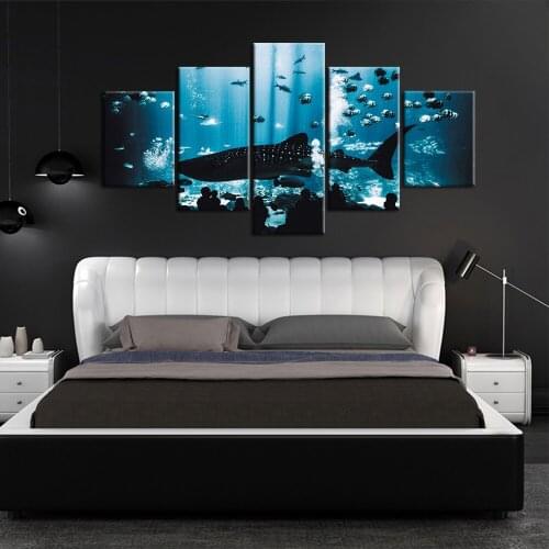 5 Piece Underwater Wall Art Painting Canvas Prints Shark Fish Pictures Picture for Living Room Home Decoration