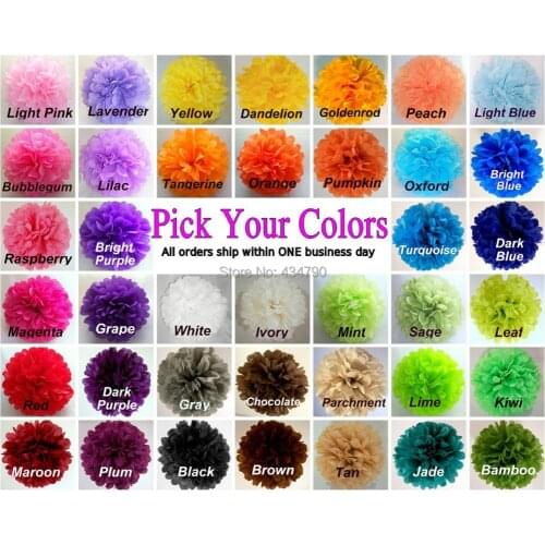 50pcs 14"(35cm) Pick Your Colors Green White Blue Pink Purple Black Red Silver Gold Tissue Paper Pom Poms Bulk Party Flowers