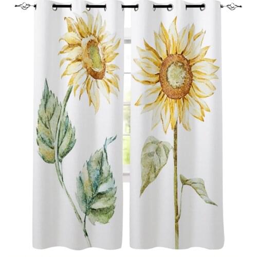 Sunflower Watercolor White Blackout Curtains For Living Room Window Curtains For Bedroom Kitchen Curtains Drapes Blinds