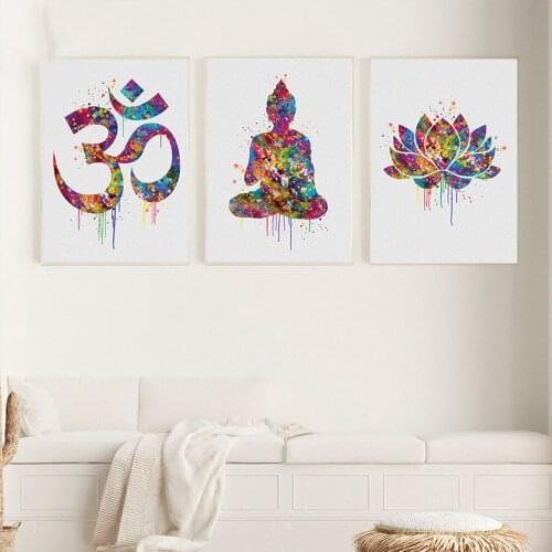Diamond Painting Yoga Buddha Om Lotus 5D DIY Embroidered Diamond Mosaic Single Panel Painting, 3 Panel Painting Home Decoration