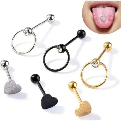 Anti allergy 14G Grinded Tongue Nail Set Loving Tongue Ring New Human Puncture body Jewelry