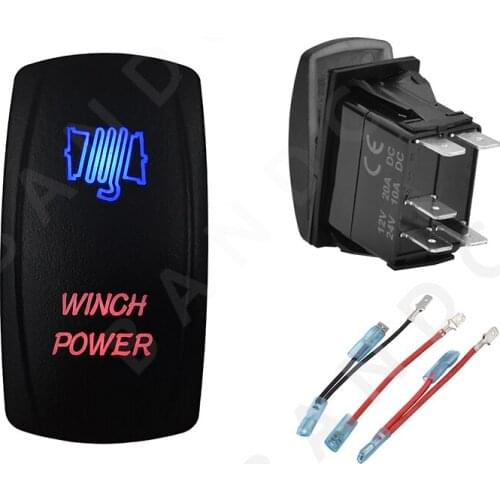 Car Boat Marine WINCH POWER Rocker Switch 5P SPST Laser Blue&Red Leds ON-OFF for Marine Vehicles Sailboat Yacht，Jumper Wires Set
