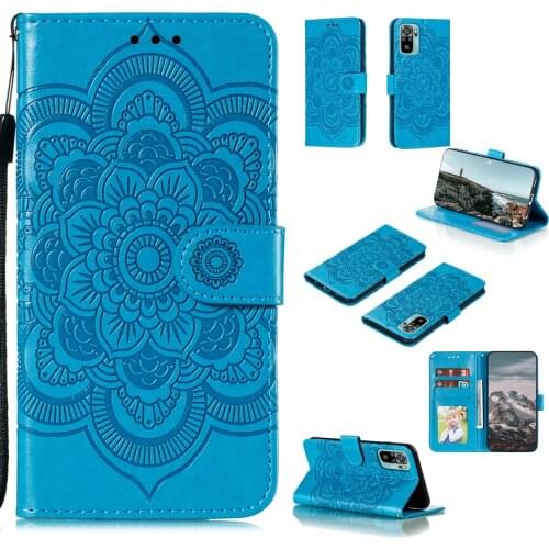 Datura Flower Embossed Pu Leather Phone Case for Xiaomi Redmi Note10 4G Card Slot Wallet Photo Frame Kickstand Back Cover