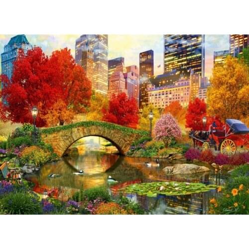 Scenery Maple Leaf, Park Bridge Cross Stitch Kits Needlework Embroidery Crafts 14CT Unprinted DIY Arts Handmade Home Decor