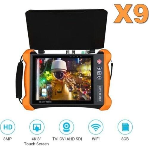 DHL FREE X9 HD CCTV Tester Monitor H.265 4K Multimeter fiber CVBS AHD CVI TVI SDI 8MP IP Camera tester VFL TDR WIFI ONVIF HDMI
