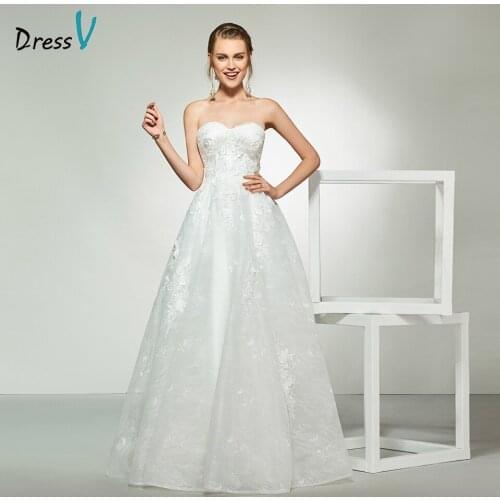 Dressv elegant ivory strapless a line sleeveless lace zipper up wedding dress floor length simple bridal gowns wedding dresses