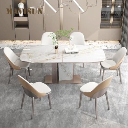 Glossy Rock Slab Household Kitchen Table Set Modern Minimalist Light Luxury High-End Rectangular Creative Dining Table White