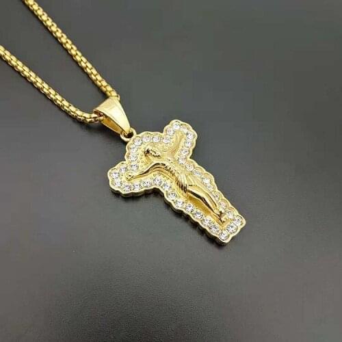 Hip hop Jesus Necklaces gold color High Quality 316L Stainless Steel Jewelry Classic Men Cross Necklaces & Pendants with Chain