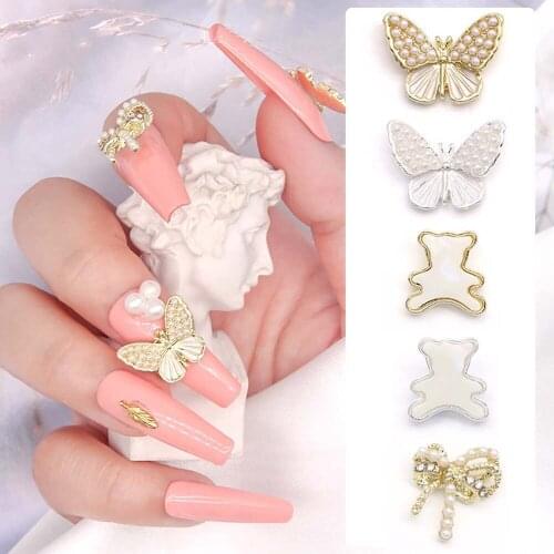 Exquisite Shiny 3D Nail Art Decorations Butterfly Bowknot Little Bear Alloy Nail Art Rhinestone Luxury Charming DIY Nail Jewelry