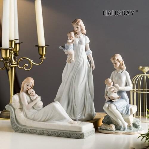 Ceramic Goddess Statue Nordic Mother-child Figurines Creative Crafts Gift Bedroom Living Room Home Decoration Ornaments D157