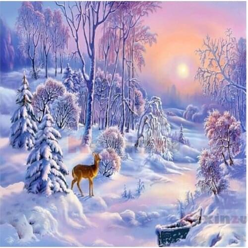 Kexinzu 5D DIY Full Square Drill Diamond Painting"Snow Scenery"3D Embroidery Rhinestone Cross Stitch 5D Home Decor Gift K607