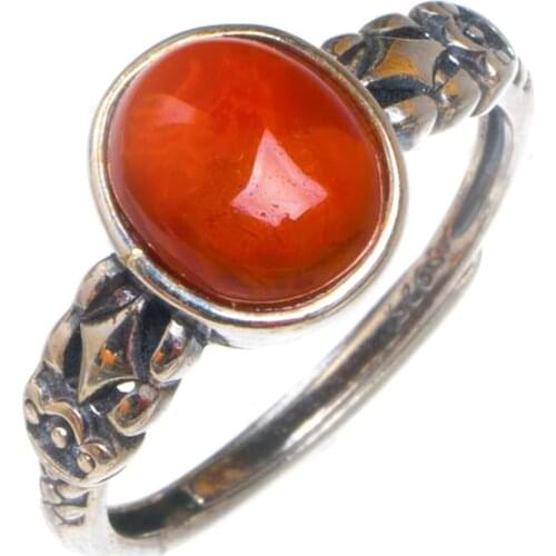 Natural Nanjiang Red Agate Opening Concise Handmade 925 Sterling Silver Ring 6.75 D1014