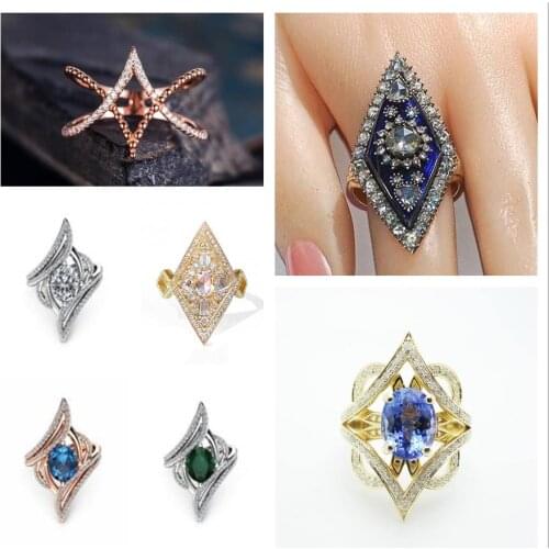 Rhombus Collection ! Fashion Colorful Engagement Ring For Women Jewelry Cubic Zircon Geometric Rhombus Hand Accessories