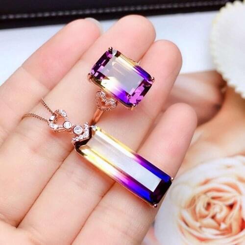 Natural Ametrine jewelry set , 925 sterling silver 1pc Ametrine pendant,1pc Ametrine ring