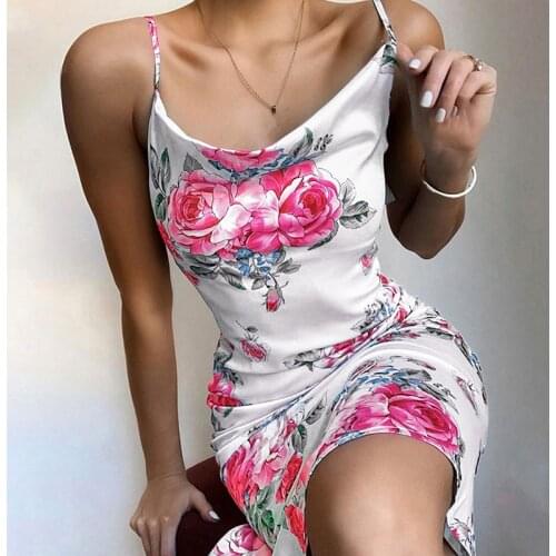 Summer Fashion Womens Sleeveless Dress Flower Printed Sling Dress New Clothing Printing Suspenders Beautiful Back Dress Women